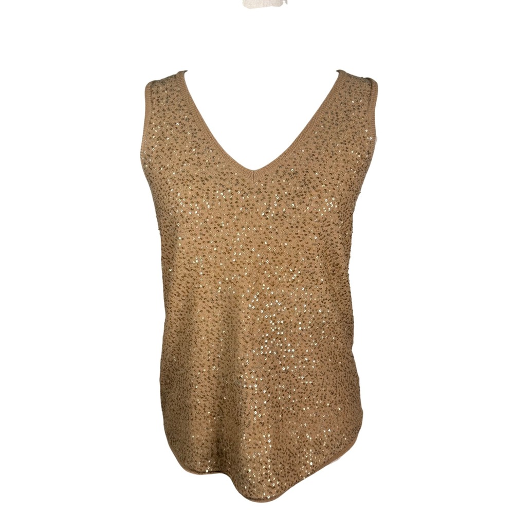 Zadig & Voltaire Deluxe Joss Tank‎ Top Womens Medium Tan Merino Wool Sequin Glam